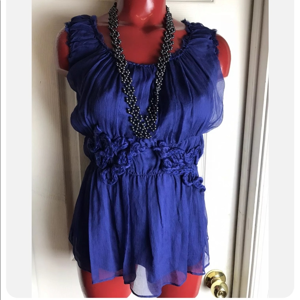$128  New Women's Max Studio Medium M -Bluprint 100% Silk Chiffon Blouse/Top